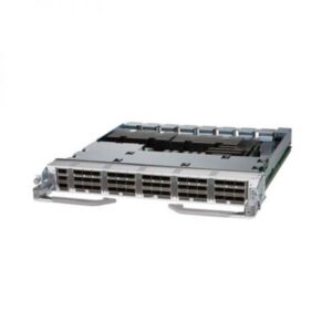 Cisco 8800-LC-48H 48-port 100G QSFP28 line card for Cisco 8000 Series routers in a data center rack.