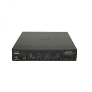 Cisco ISR4451-X-VSEC/K9 router front panel with LED indicators, ports, and slots - optimizes enterprise network performance & security