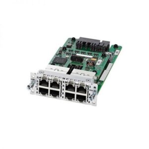 ALT: Cisco 8-Port Gigabit Ethernet Switch NIM-ES2-8-P on white background, PoE support, networking hardware.