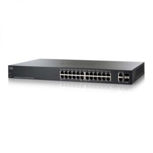 Image of Cisco SF200-24FP Smart Switch, showcasing 24-port connectivity and PoE capability
