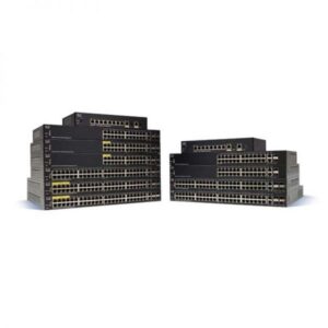 Cisco SF350-08 Managed Switch image showing 8 Fast Ethernet ports and management features.