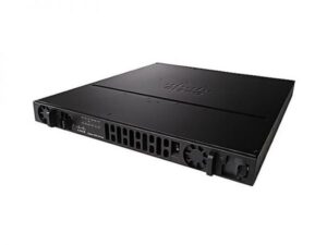 Cisco ISR 4431 router image showcasing 2GE, 2NIM, 1SM ports, and dual-power supply