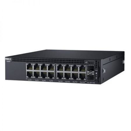Dell Networking X1018 switch with 16x Gigabit Ethernet ports, 2 SFP ports for network expansion.