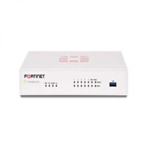 Fortinet FortiGate 51E firewall unit with 7 GE RJ45 ports, onboard storage, and managed FortiAPs.