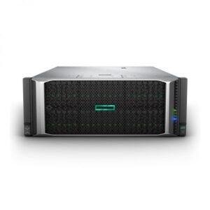 Front view of the HPE ProLiant DL580 Gen10 server showing access panel and drive bays