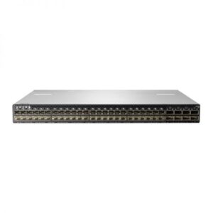 HPE StoreFabric SN2410M 25GbE switch - brand logo, 48 SFP28 ports, 8 QSFP28 ports, data center networking equipment.