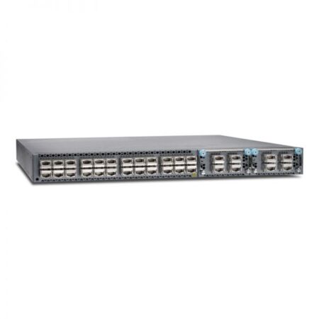 Image of Juniper QFX5100-24Q-D-3AFO switch showing 24 QSFP+ ports and three management ports, by Nortland Systems.