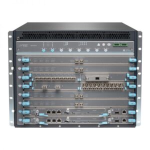 Juniper SRX5600X-BASE service gateway front view showing chassis, midplane, RE, SCB, PEMs, and fan tray