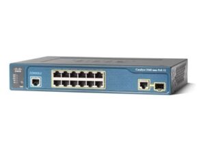 Cisco Catalyst WS-C3560-12PC-S switch - front view with ports and status LEDs