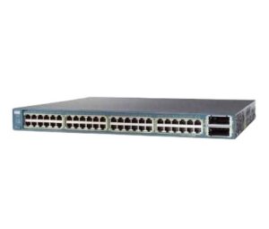 Image of Cisco WS-C3560E-48PD-EF Catalyst 3560-E Switch showing 48 PoE ports, dual 10GbE uplinks, and advanced networking capabilities.