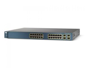 Cisco 3560 Series Switch image showing 24 Gigabit Ethernet ports and 4 SFP modules for network optimization